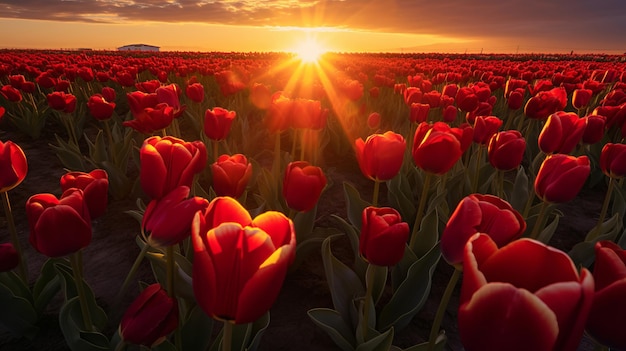 Campo de flores de tulipanes Ilustración AI GenerativexA