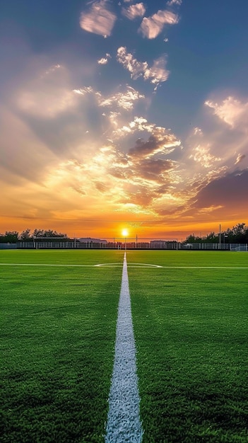 Campo de fútbol al atardecer