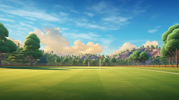 Campo de fútbol de la escuela Playfield inspirado en Pixar con fondo animado