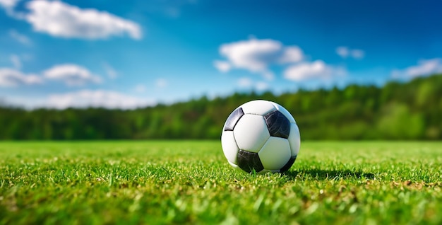 Campo de fútbol o campo de fútbol con pelota de fútbol en el verde