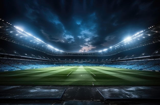 un campo de fútbol con un reflector