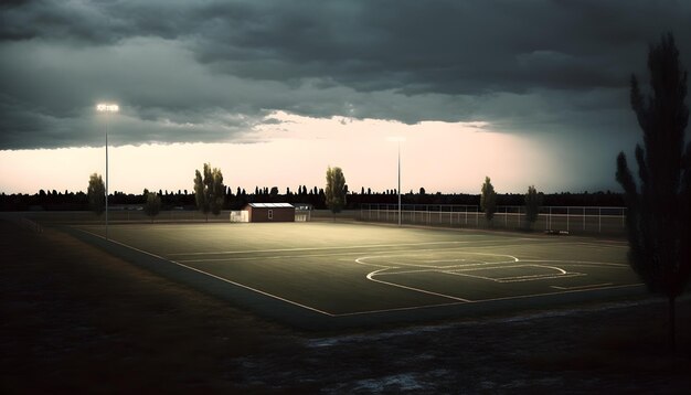 Campo de fútbol vista nocturna generativa ai