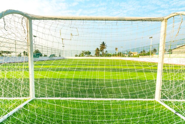 Foto campo futebol, com, grama verde