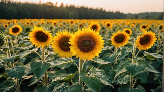 Campo de girasoles brillantes en un día soleado