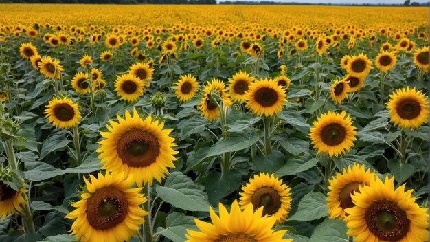 Campo de girasoles brillantes en un día soleado