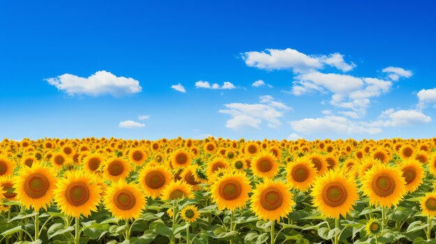 Foto campo de girasoles bajo un cielo azul brillante