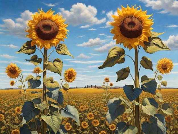 Un campo de girasoles bajo un cielo azul claro