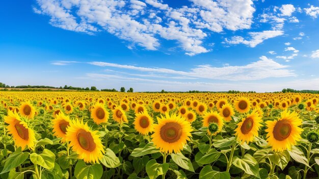 Foto campo de girasoles bajo un cielo azul