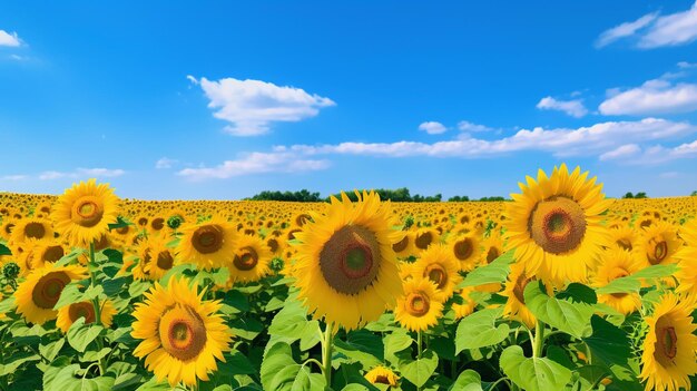 Foto campo de girasoles bajo un cielo azul