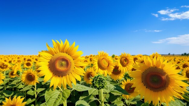 Foto campo de girasoles bajo un cielo azul