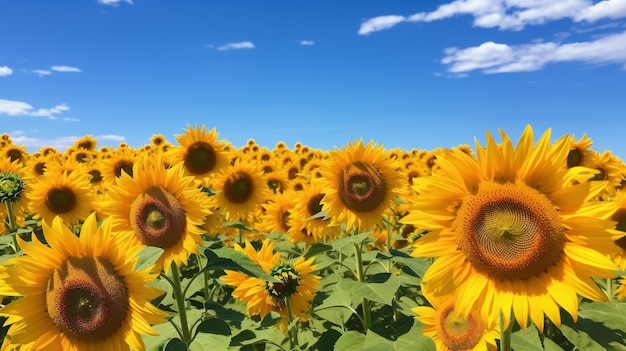 Foto campo de girasoles bajo un cielo azul