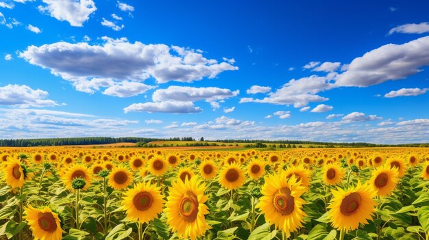 Foto campo de girasoles bajo un cielo azul