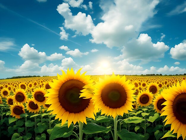 campo de girasoles y cielo nublado por la tarde