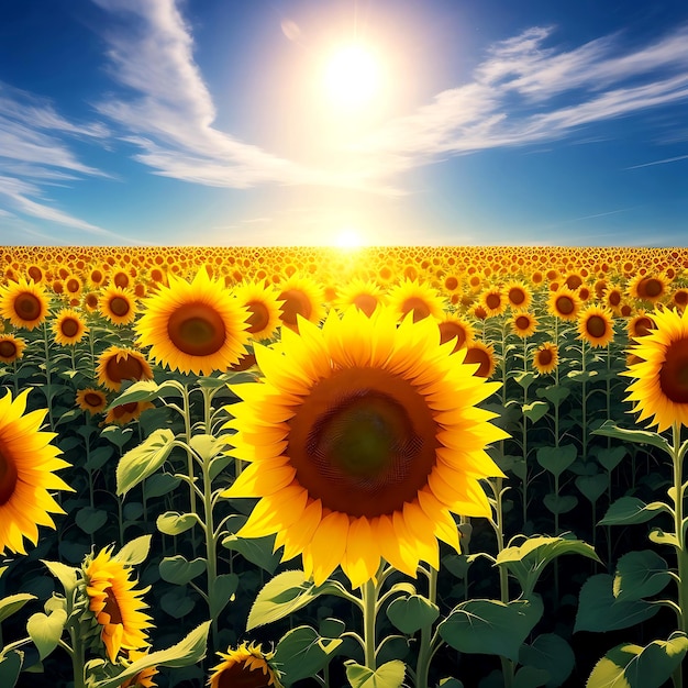 campo de girasoles y cielo nublado por la tarde