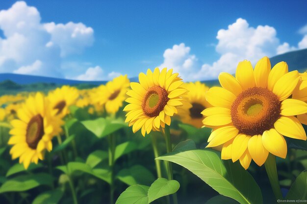 Un campo de girasoles contra un cielo azul