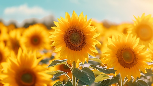 Campo de girasoles en flor en el sol aislado en