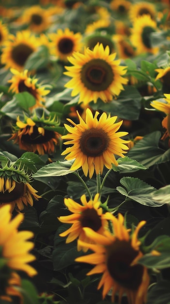 El campo de girasoles en flor