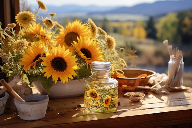 Campo de girasoles Golden Horizon y producción de aceite