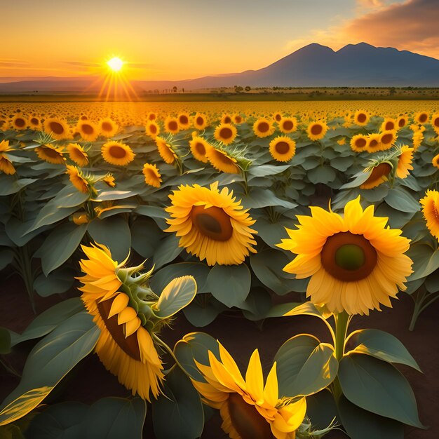 Campo de girasoles en la luz del atardecer