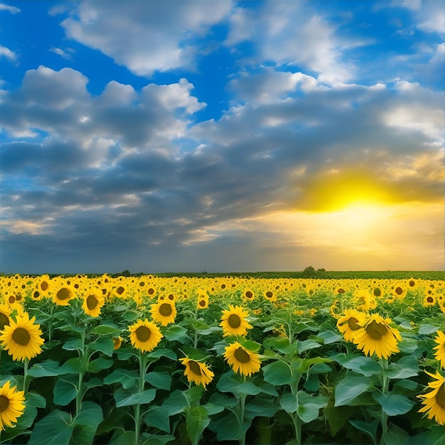 Campo de girasoles con nubes