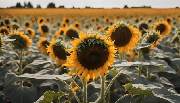 un campo de girasoles con las palabras girasol en la parte inferior