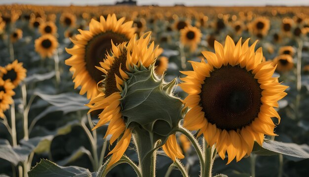 un campo de girasoles con las palabras girasol en la parte inferior