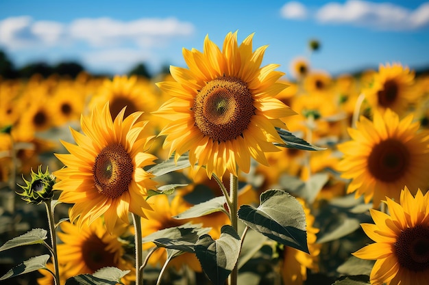 Campo de Girasoles Vivos con Abejas IA generativa