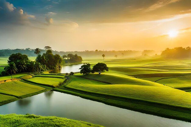 campo de golf con un árbol en el horizonte