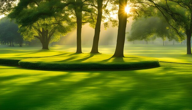 Foto campo de golf con árboles por la mañana