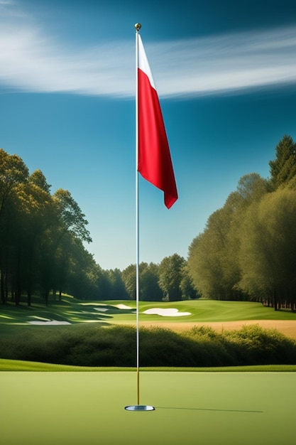 Un campo de golf con una bandera