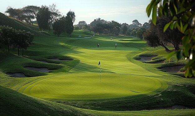 un campo de golf con un club de golf en la parte superior