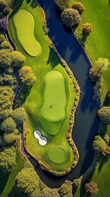 un campo de golf con un club de golf en la parte superior