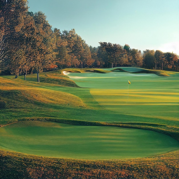 Campo de golf paisaje fondo de campo de golf con hierba verde en un día soleado