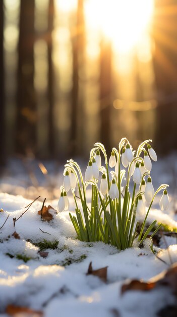 Campo de gotas de nieve en la nieve en el bosque imagen generada por IA