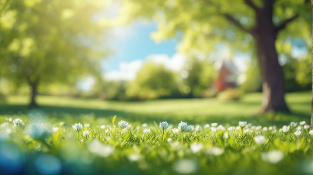 un campo de hierba con un árbol en el fondo