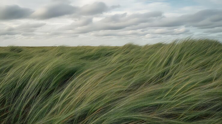 El campo de hierba azotado por el viento