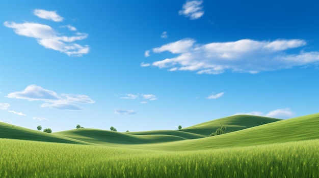 Un campo de hierba con un cielo azul y nubes.