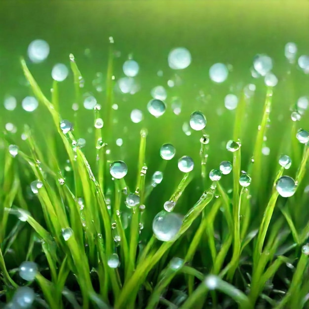 Foto un campo de hierba con gotas de agua en él y el sol está brillando a través