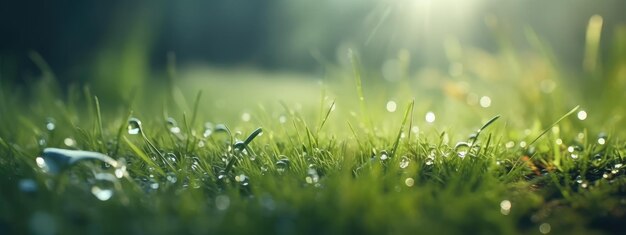 Campo de hierba de primavera brillante con un fondo de bokeh soleado hermoso prado con hierba fresca