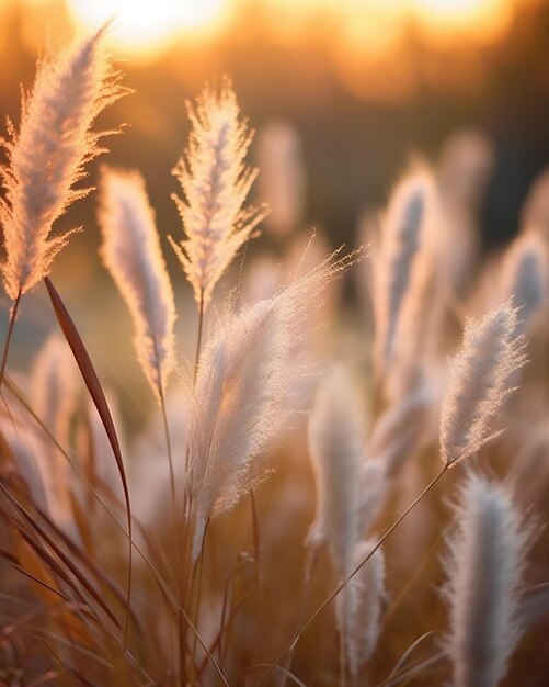 Un campo de hierba con la puesta de sol detrás de él