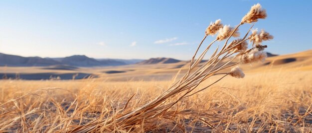 un campo de hierba seca con montañas al fondo