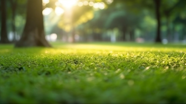 Un campo de hierba verde con árboles al fondo