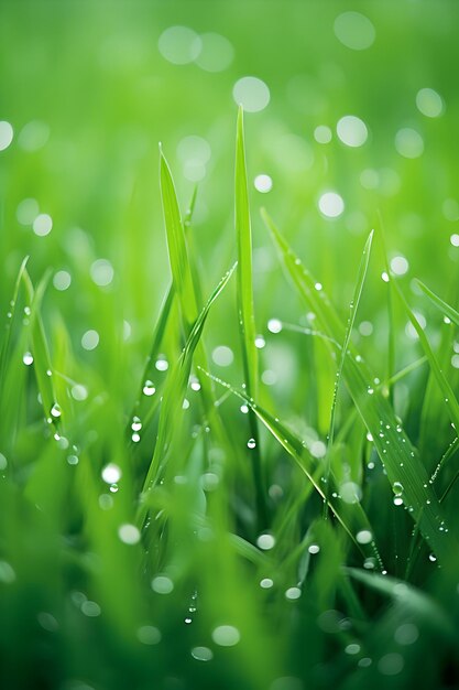 Campo de hierba verde y húmeda