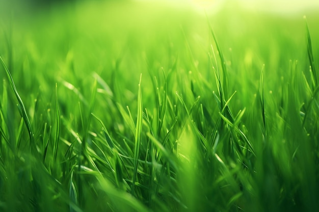 Un campo de hierba verde con el sol brillando sobre él