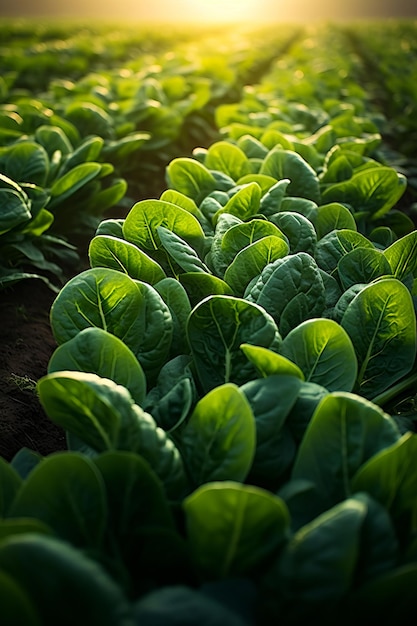 Campo de hojas verdes con el sol brillando a través de las hojas IA generativa