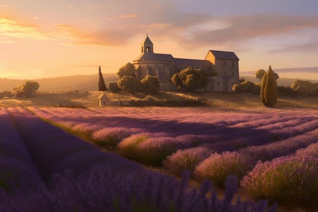 Campo de lavanda al atardecer Generar Ai