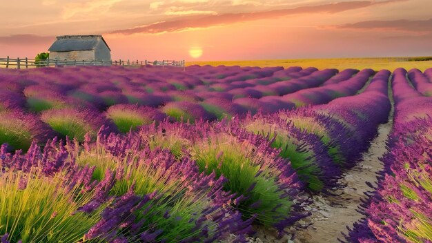 Campo de lavanda al atardecer gran paisaje de verano