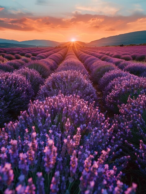 Un campo de lavanda bajo un cielo despejado