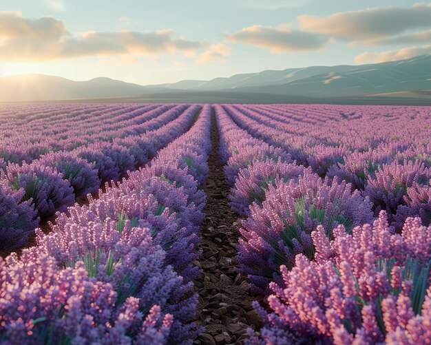 Un campo de lavanda bajo un cielo despejado