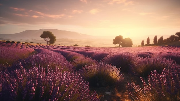 Campo de lavanda floreciente púrpura Ai generativo